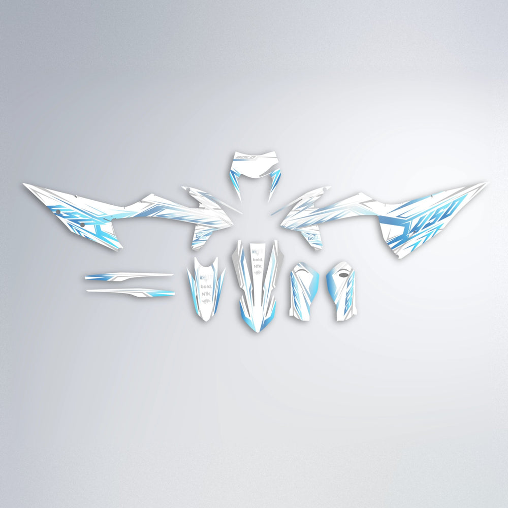 OVERDRIVE graphics kit parts layout in Light Blue & White