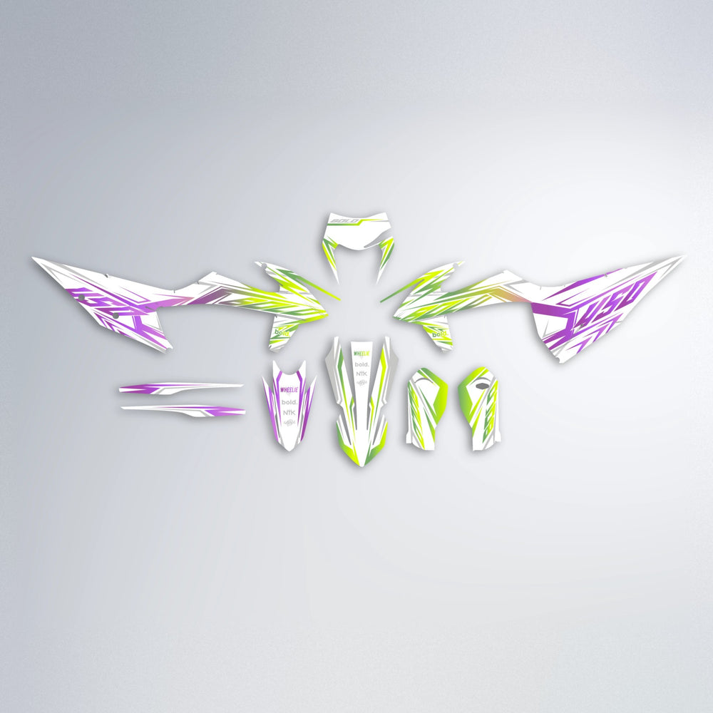 OVERDRIVE graphics kit parts layout in Purple & Yellow
