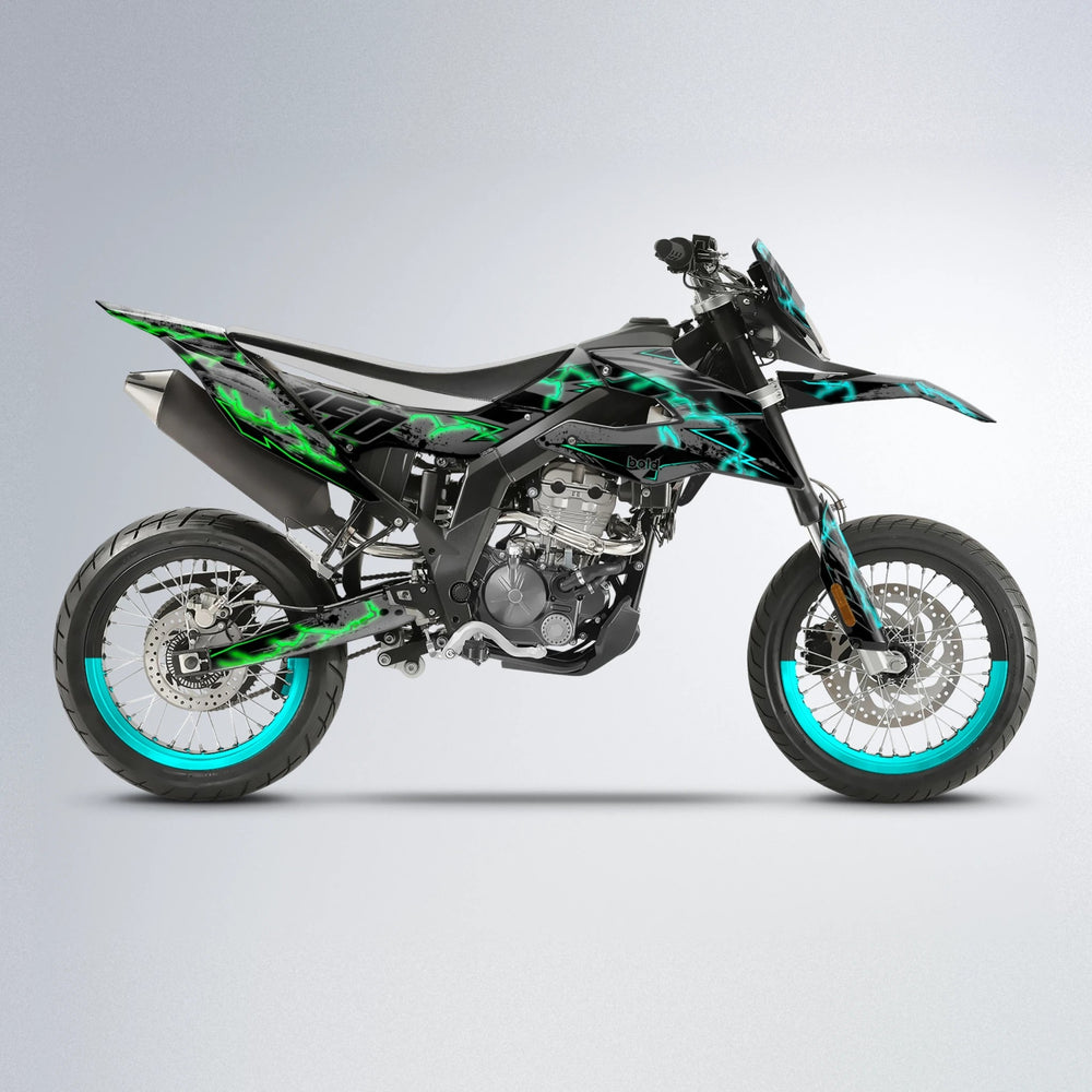 PATCHY Aprilia SX 125 supermoto graphics kit in Cyan & Green