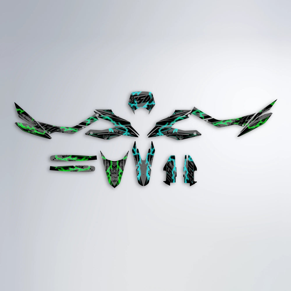 PATCHY Aprilia SX 125 graphics kit parts layout in Cyan & Green