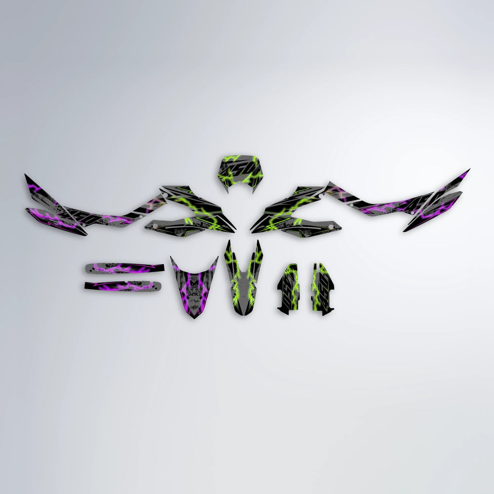 PATCHY Aprilia SX 125 graphics kit parts layout in Purple & Yellow