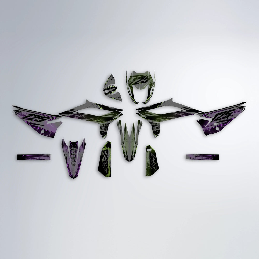 PATCHY Beta graphics kit parts layout in Purple & Yellow