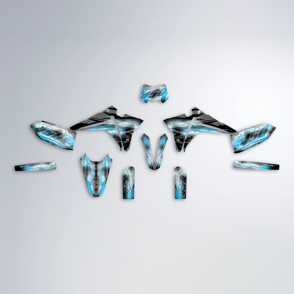 PATCHY Fantic graphics kit parts layout in Light Blue & White