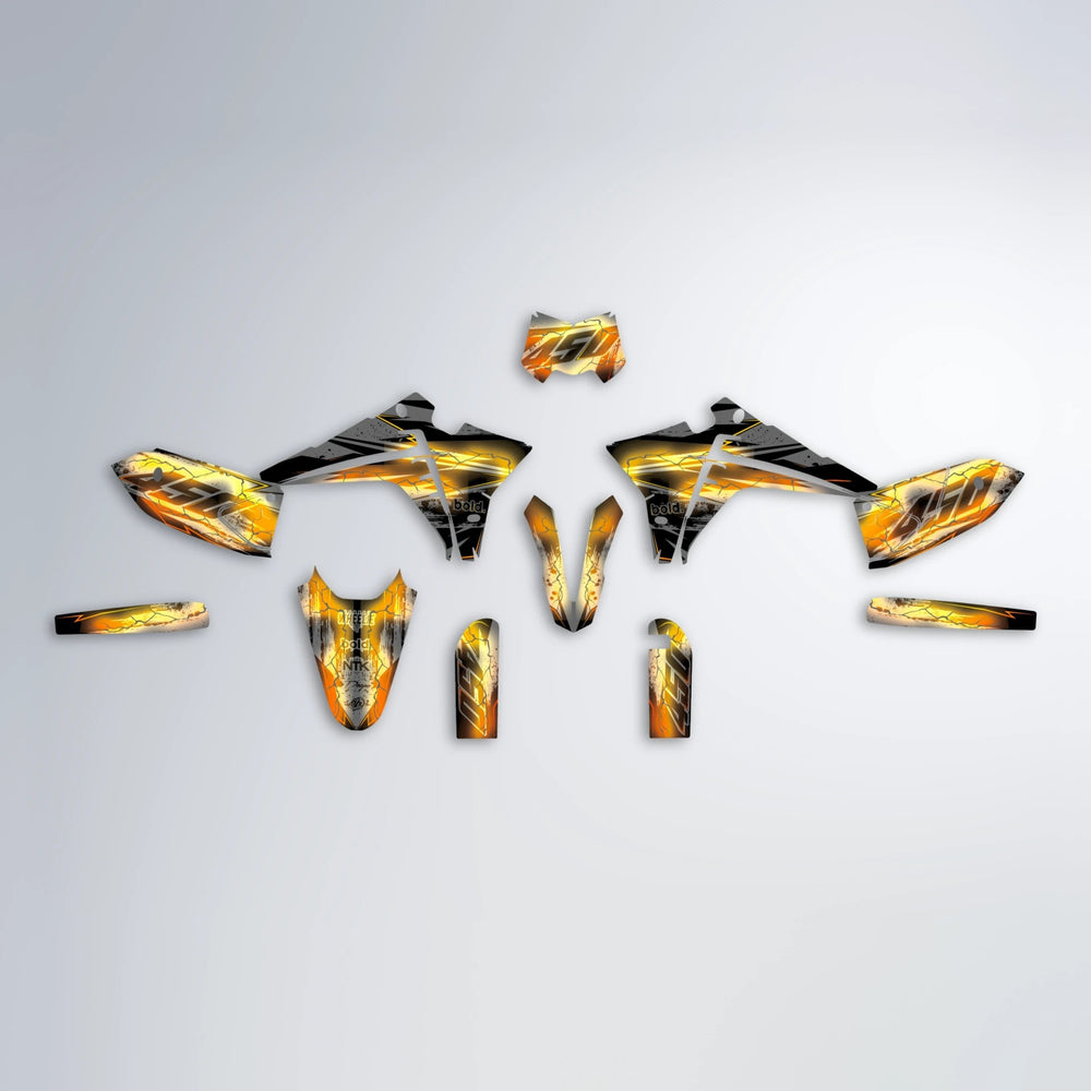 PATCHY Fantic graphics kit parts layout in Orange & Yellow