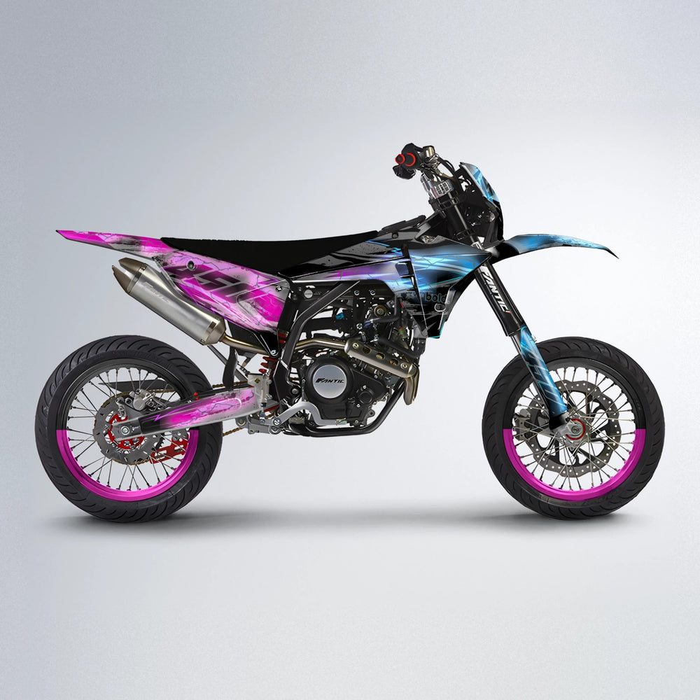PATCHY Fantic supermoto graphics kit in Pink & Light Blue