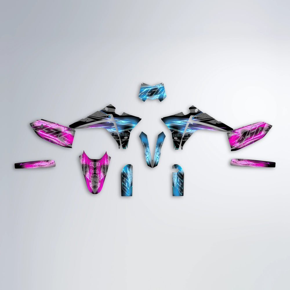 PATCHY Fantic graphics kit parts layout in Pink & Light Blue