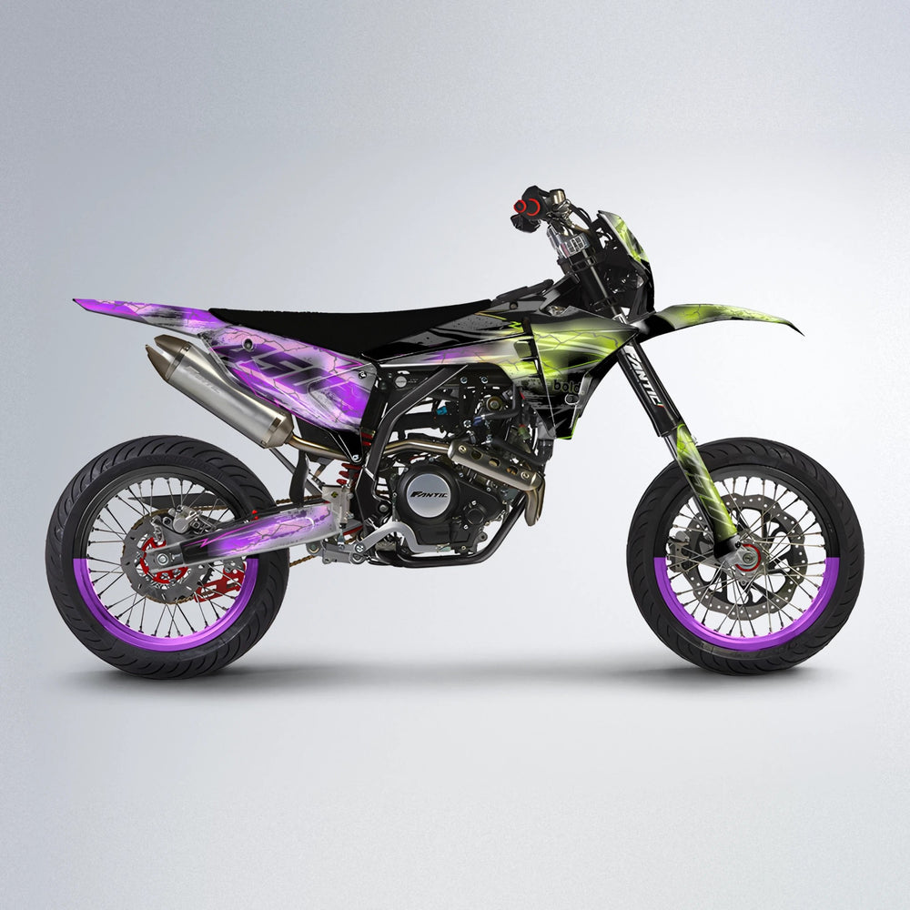 PATCHY Fantic supermoto graphics kit in Purple & Yellow