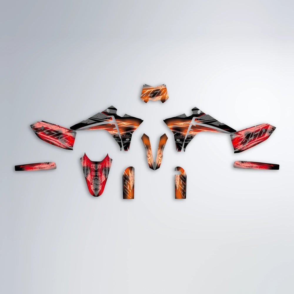 PATCHY Fantic graphics kit parts layout in Red & Orange