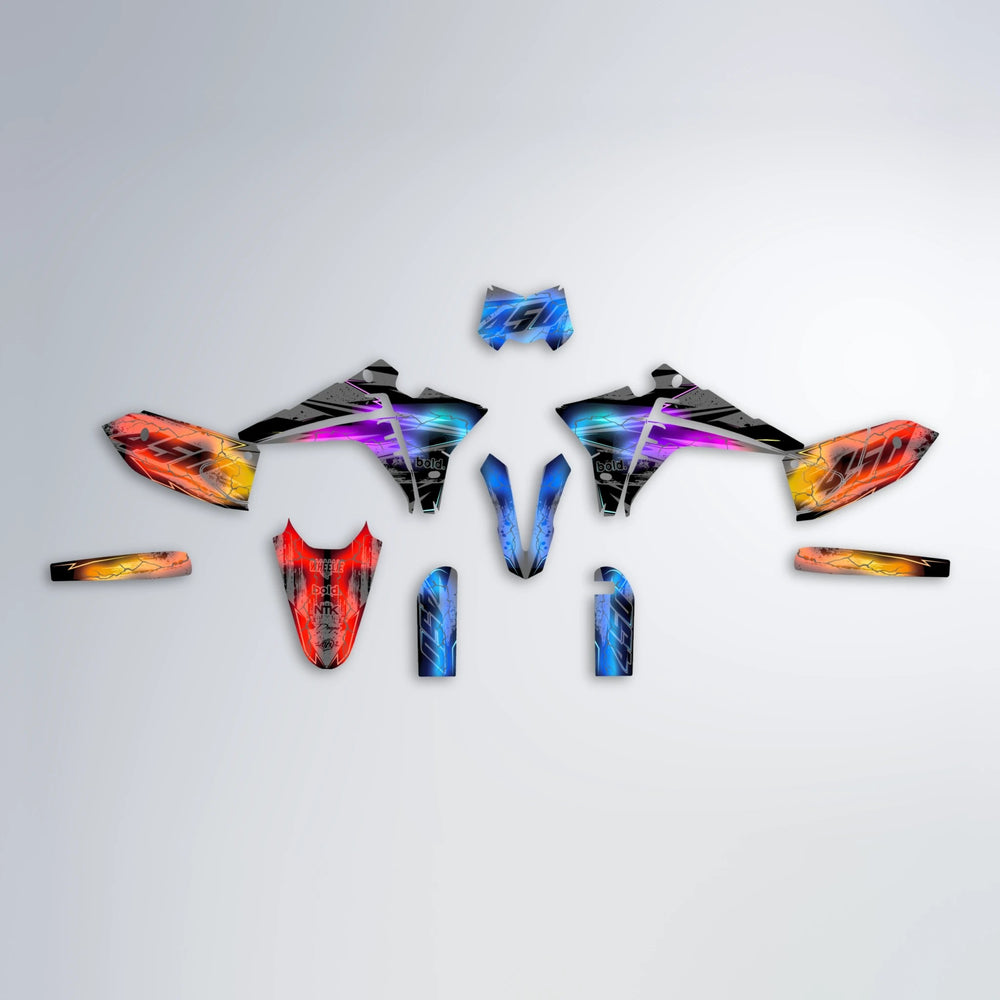 PATCHY Fantic graphics kit parts layout in Sunset Fade
