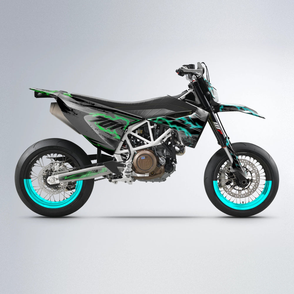 PATCHY Husqvarna 701 supermoto graphics kit in Cyan & Green