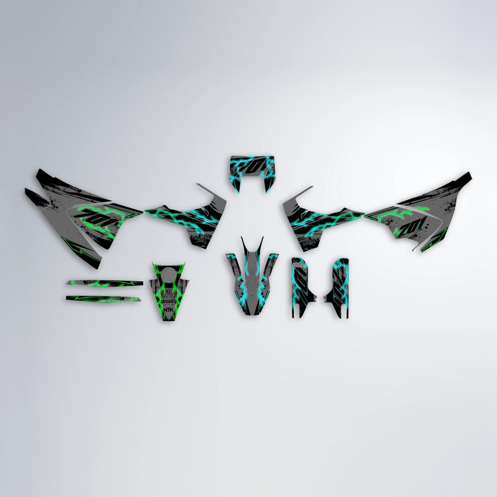 PATCHY Husqvarna 701 graphics kit parts layout in Cyan & Green