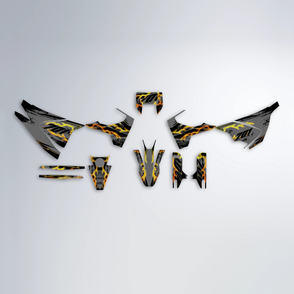 PATCHY Husqvarna 701 graphics kit parts layout in Orange & Yellow