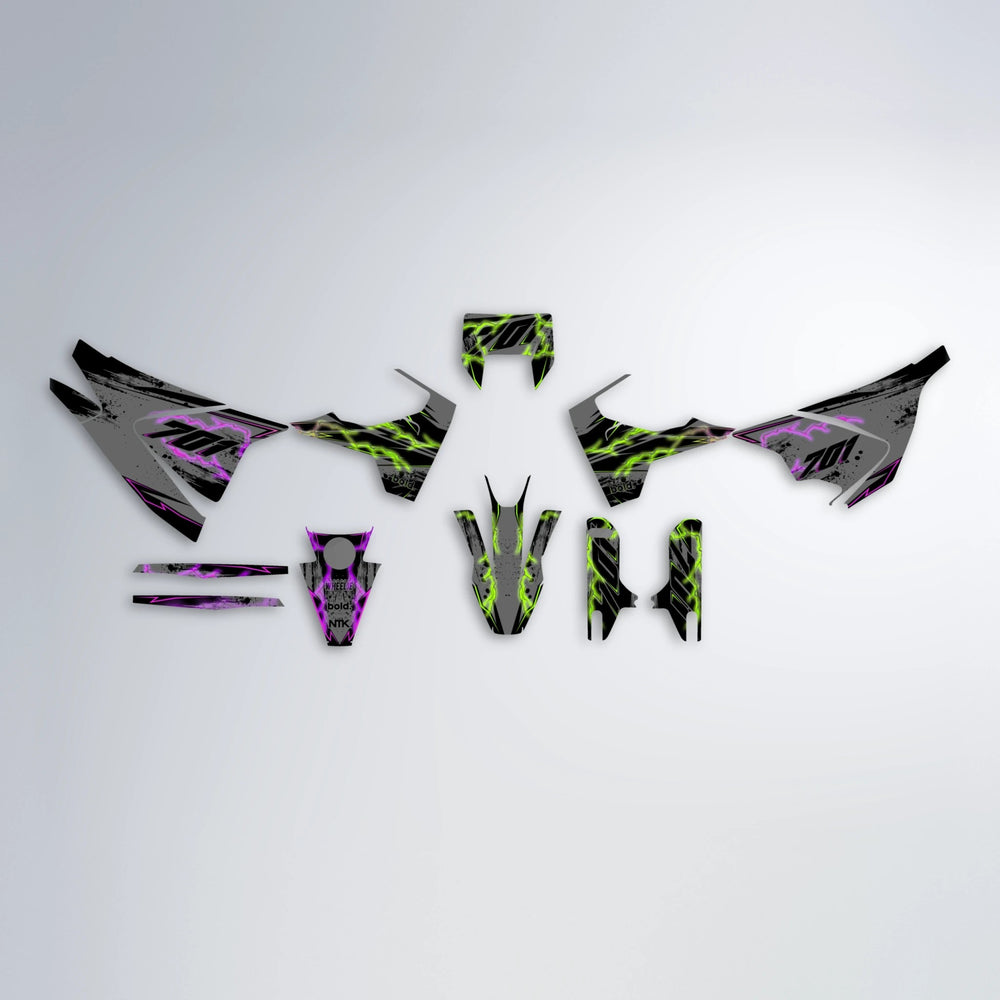 PATCHY Husqvarna 701 graphics kit parts layout in Purple & Yellow