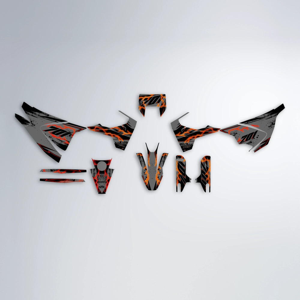 PATCHY Husqvarna 701 graphics kit parts layout in Red & Orange