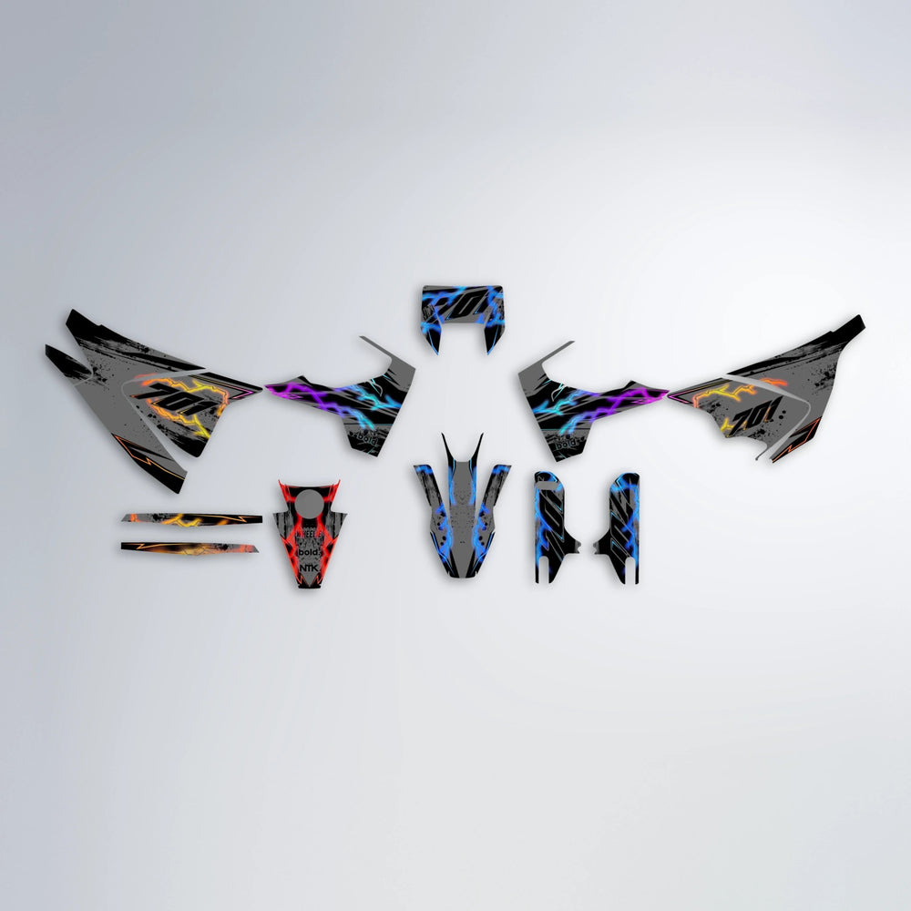 PATCHY Husqvarna 701 graphics kit parts layout in Sunset Fade