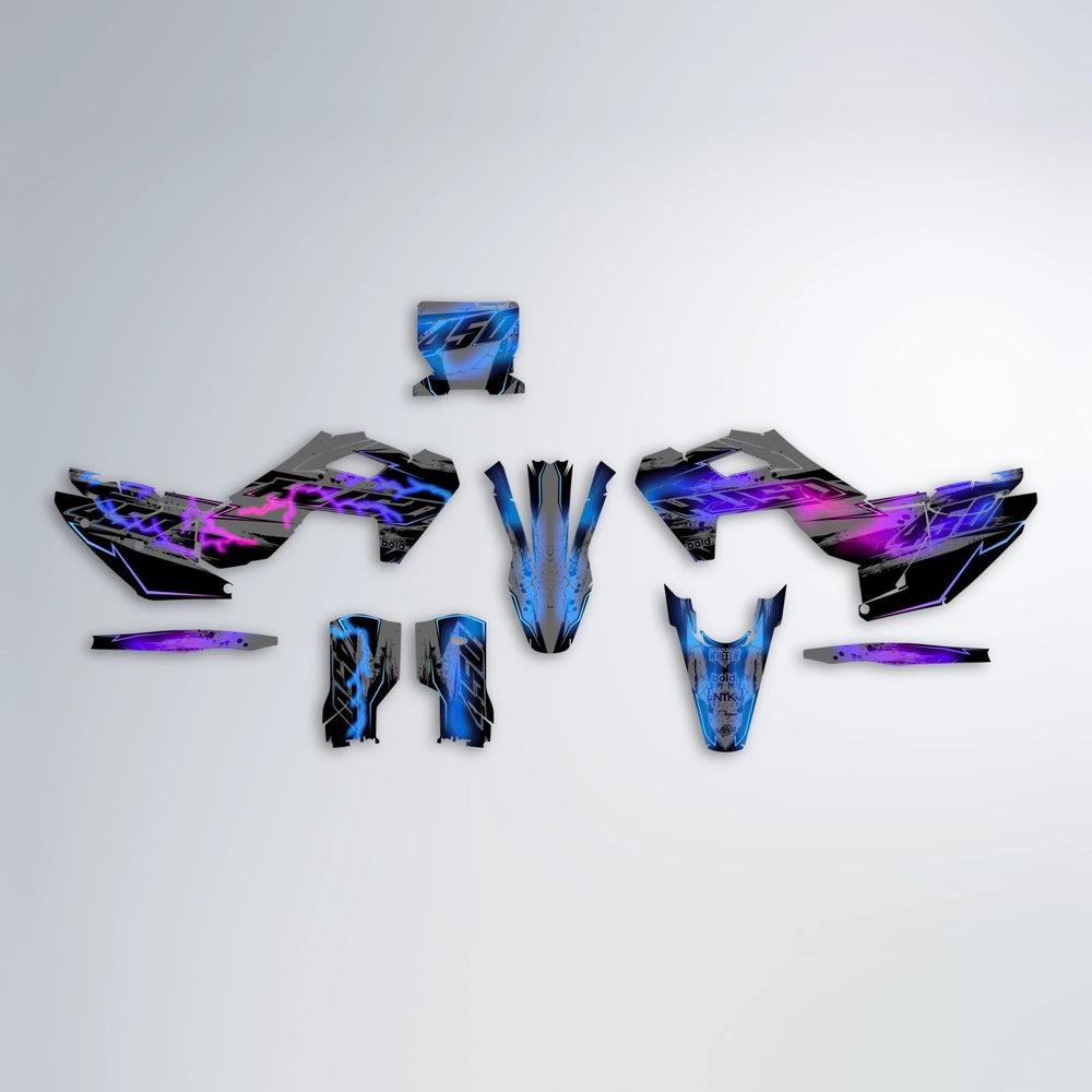 PATCHY Husqvarna FE/TE graphics kit parts layout in Blue Purple Fade
