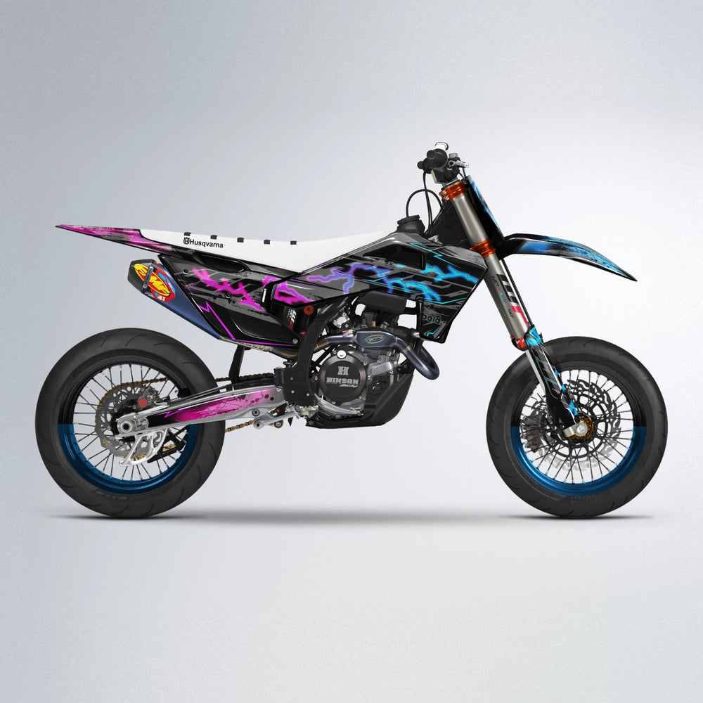 PATCHY Husqvarna FE/TE supermoto graphics kit in Pink & Light Blue