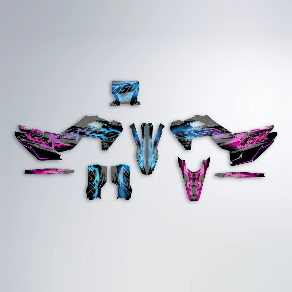 PATCHY Husqvarna FE/TE graphics kit parts layout in Pink & Light Blue