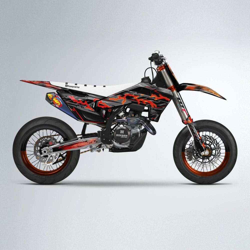 PATCHY Husqvarna FE/TE supermoto graphics kit in Red & Orange