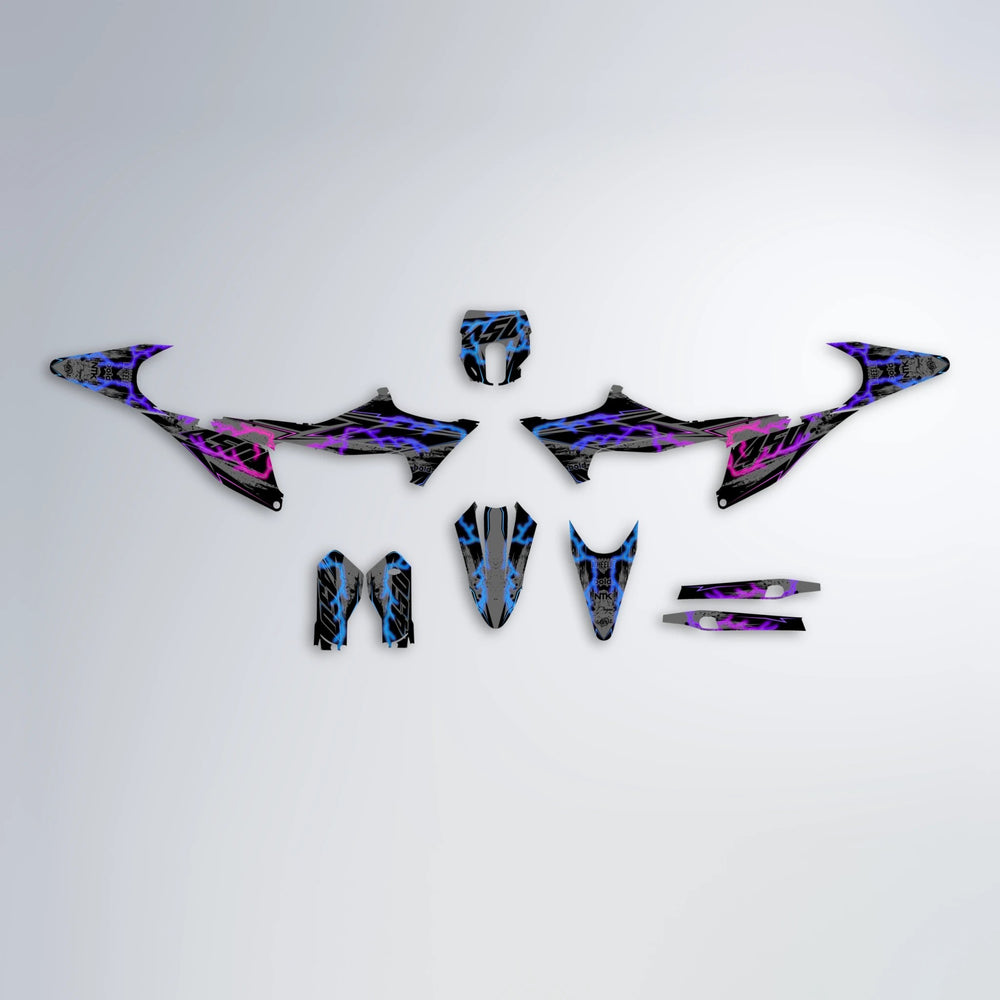 PATCHY Stark Varg MX graphics kit parts layout in Blue Purple Fade