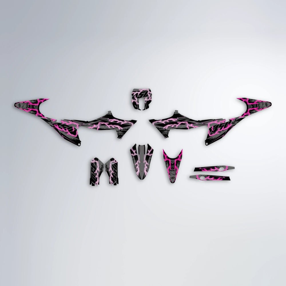 PATCHY Stark Varg MX graphics kit parts layout in Flamingo