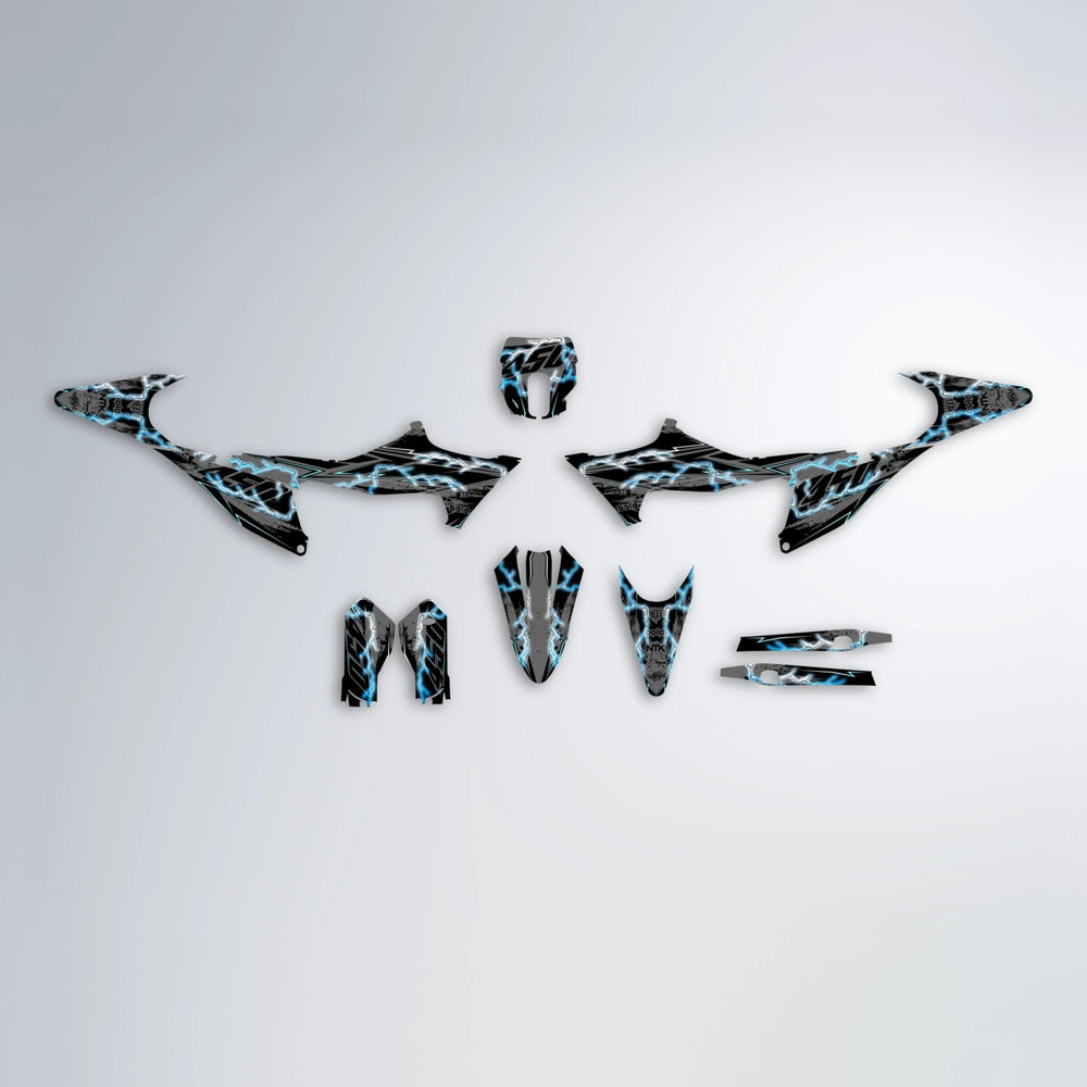 PATCHY Stark Varg MX graphics kit parts layout in Light Blue & White