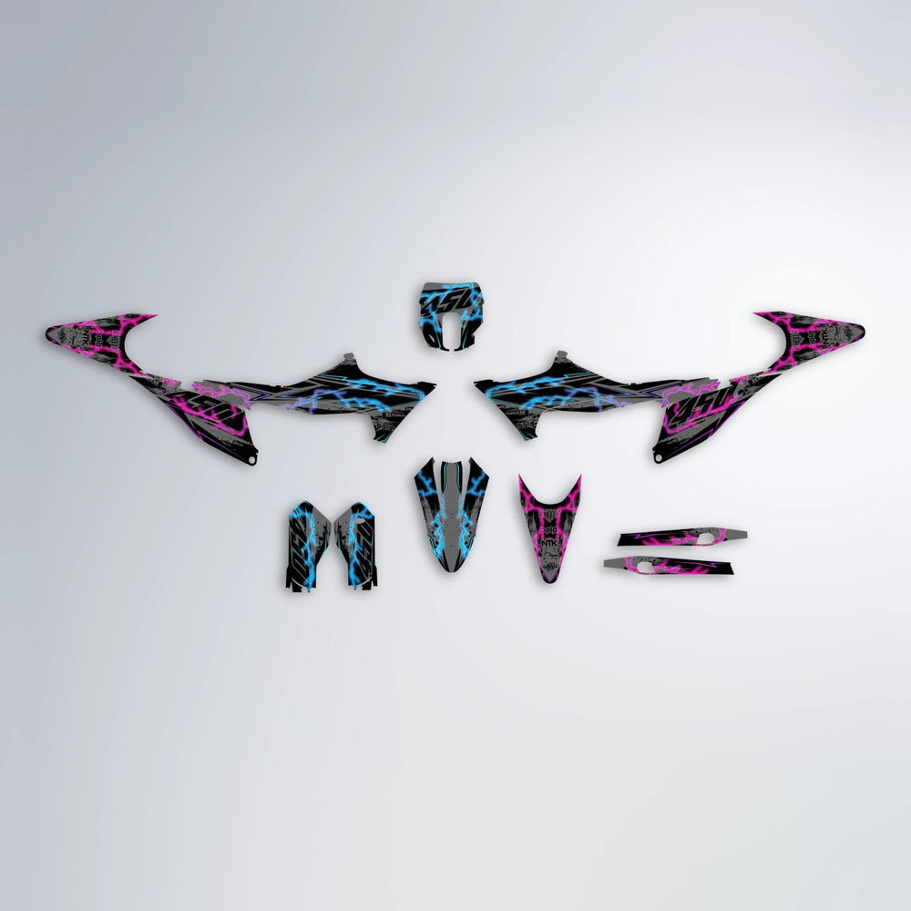 PATCHY Stark Varg MX graphics kit parts layout in Pink & Light Blue
