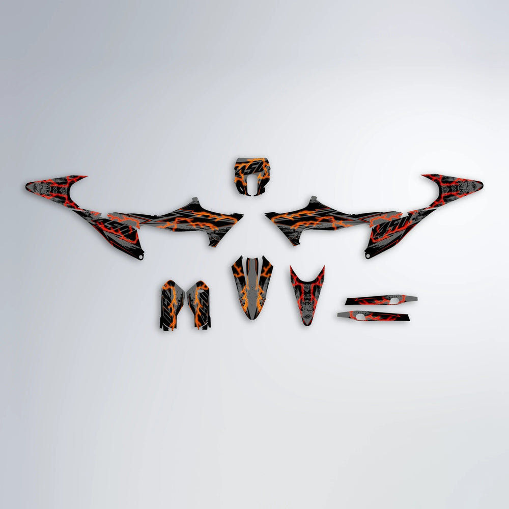 PATCHY Stark Varg MX graphics kit parts layout in Red & Orange