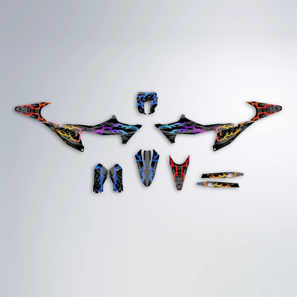 PATCHY Stark Varg MX graphics kit parts layout in Sunset Fade