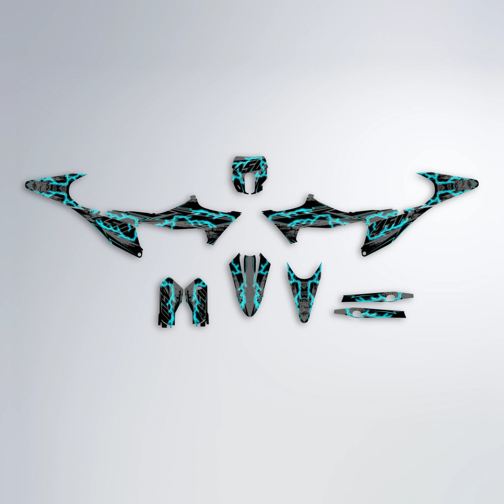 PATCHY Stark Varg MX graphics kit parts layout in Teal