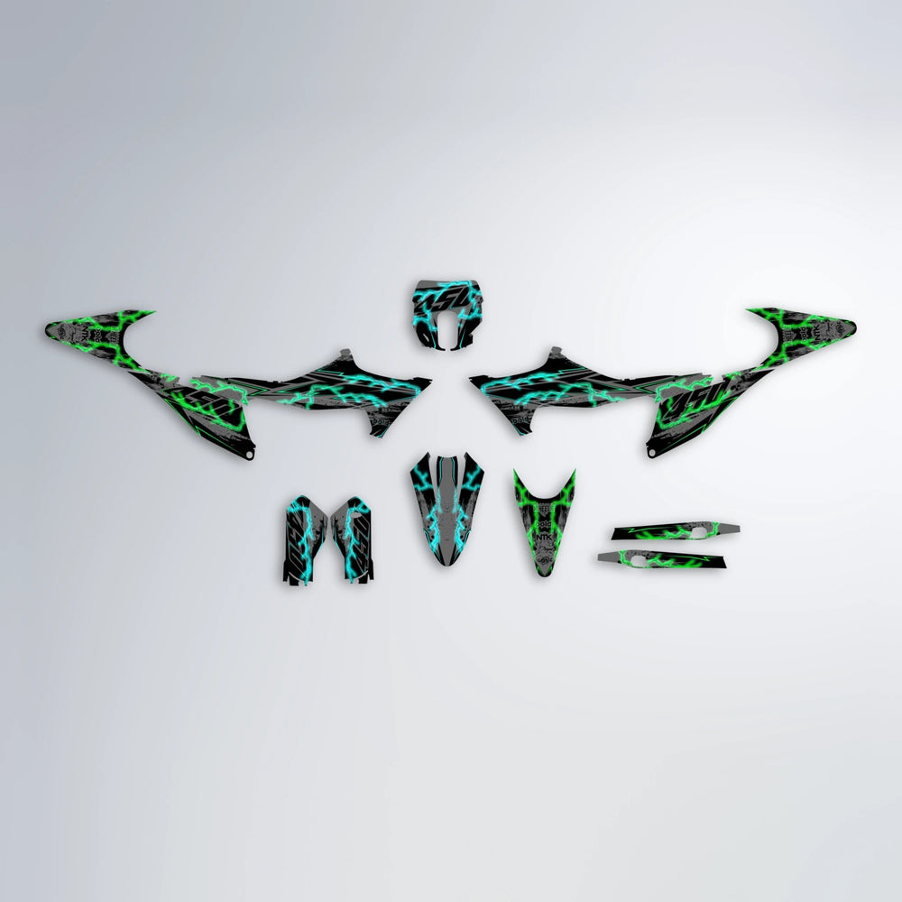 PATCHY Stark Varg SM graphics kit parts layout in Cyan & Green