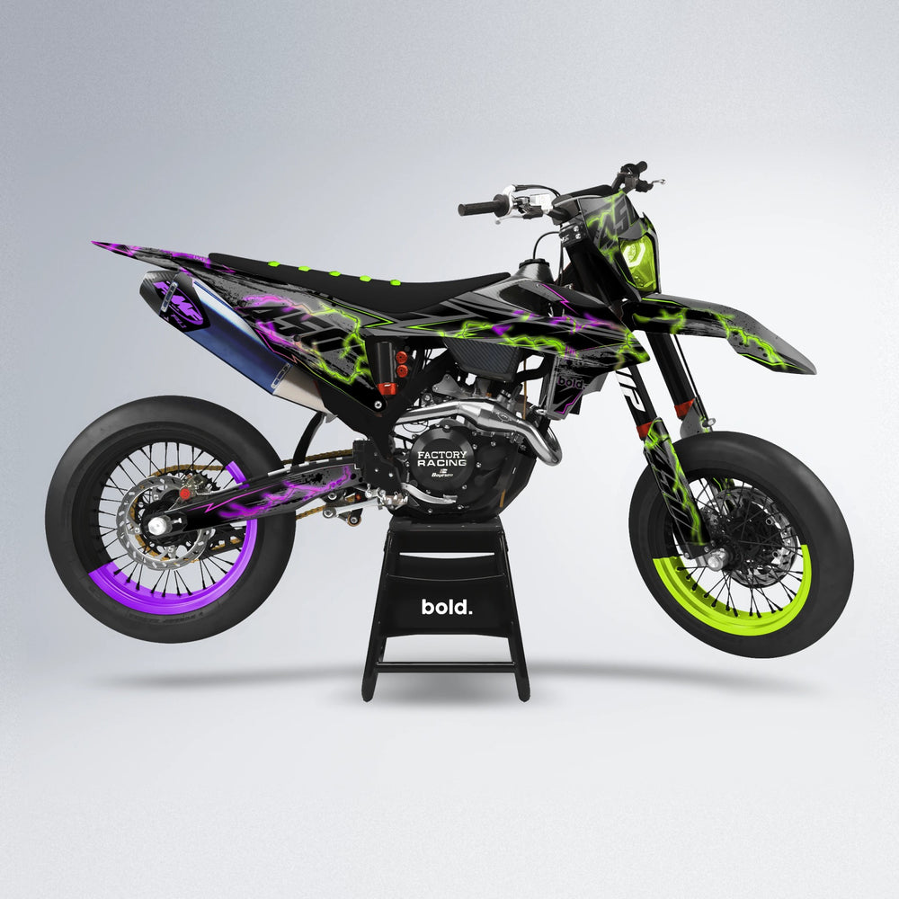 PATCHY supermoto graphics kit in Purple & Fluo Yellow
