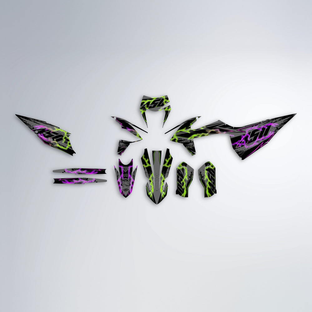 PATCHY graphics kit parts layout in Purple & Fluo Yellow