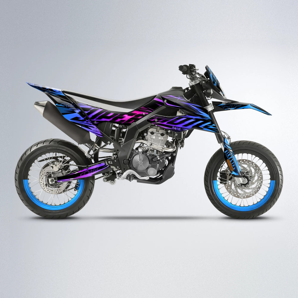 PHANTOM Aprilia SX 125 supermoto graphics kit in Blue Purple Fade
