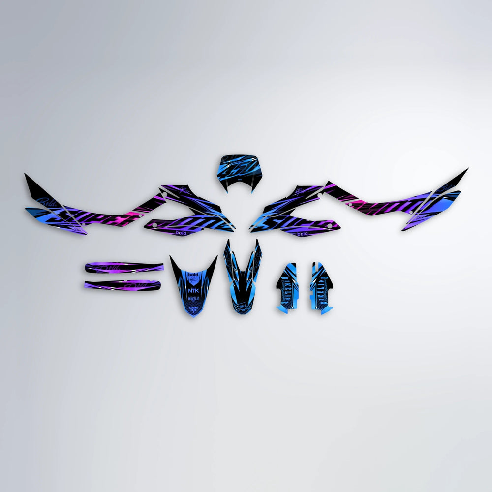 PHANTOM Aprilia SX 125 graphics kit parts layout in Blue Purple Fade