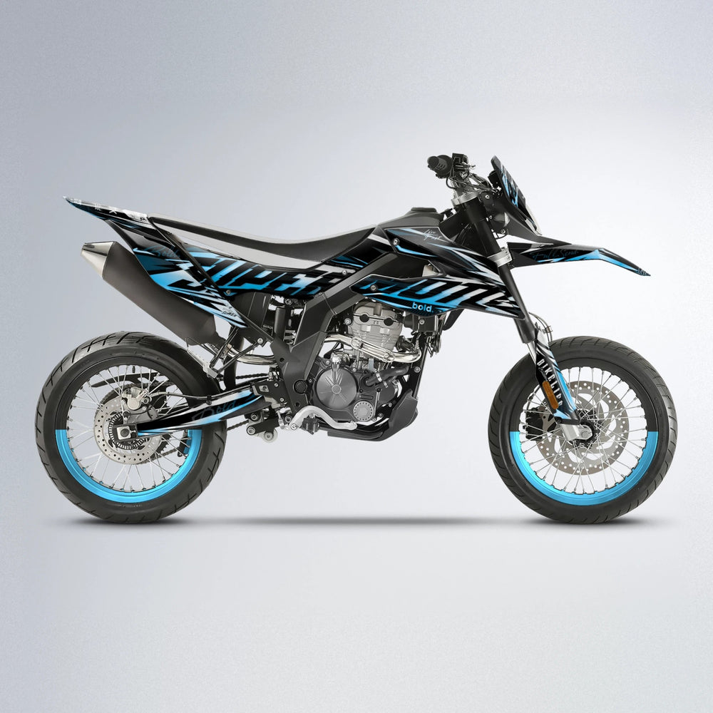 PHANTOM Aprilia SX 125 supermoto graphics kit in Light Blue & White