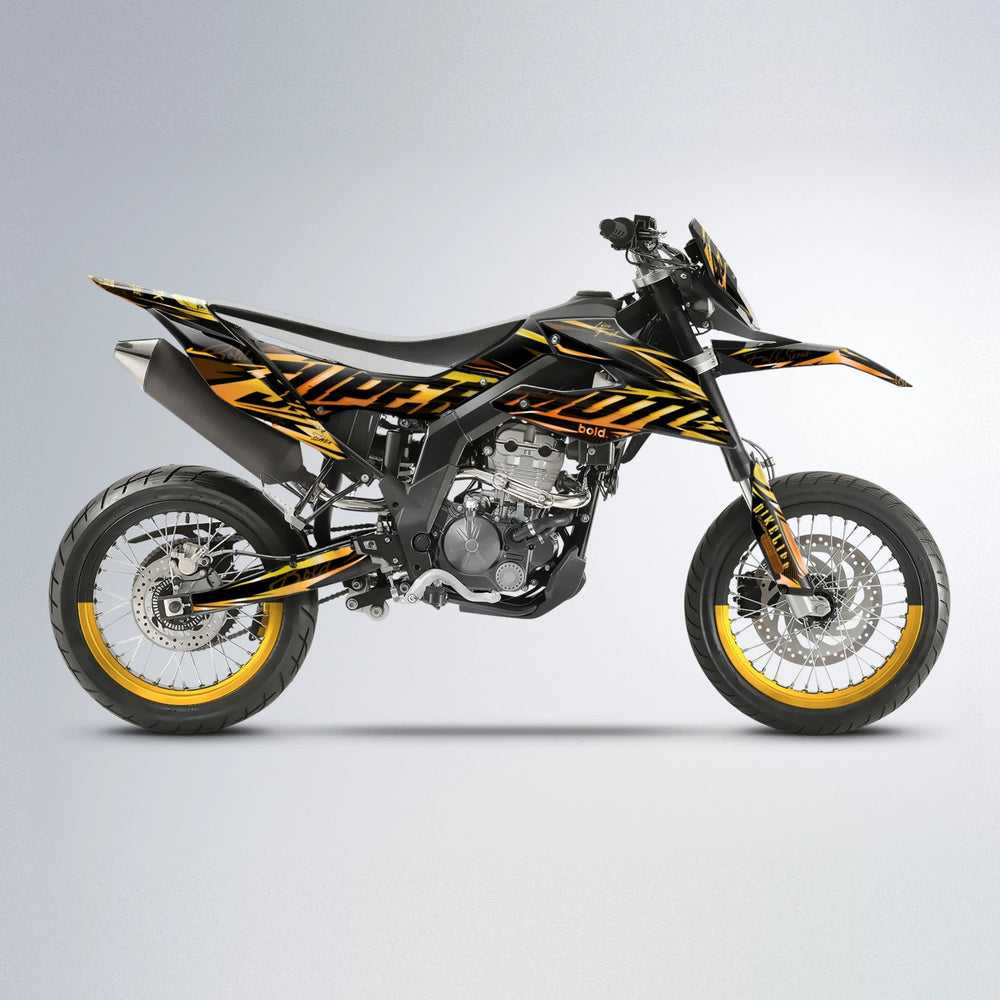 PHANTOM Aprilia SX 125 supermoto graphics kit in Orange & Yellow