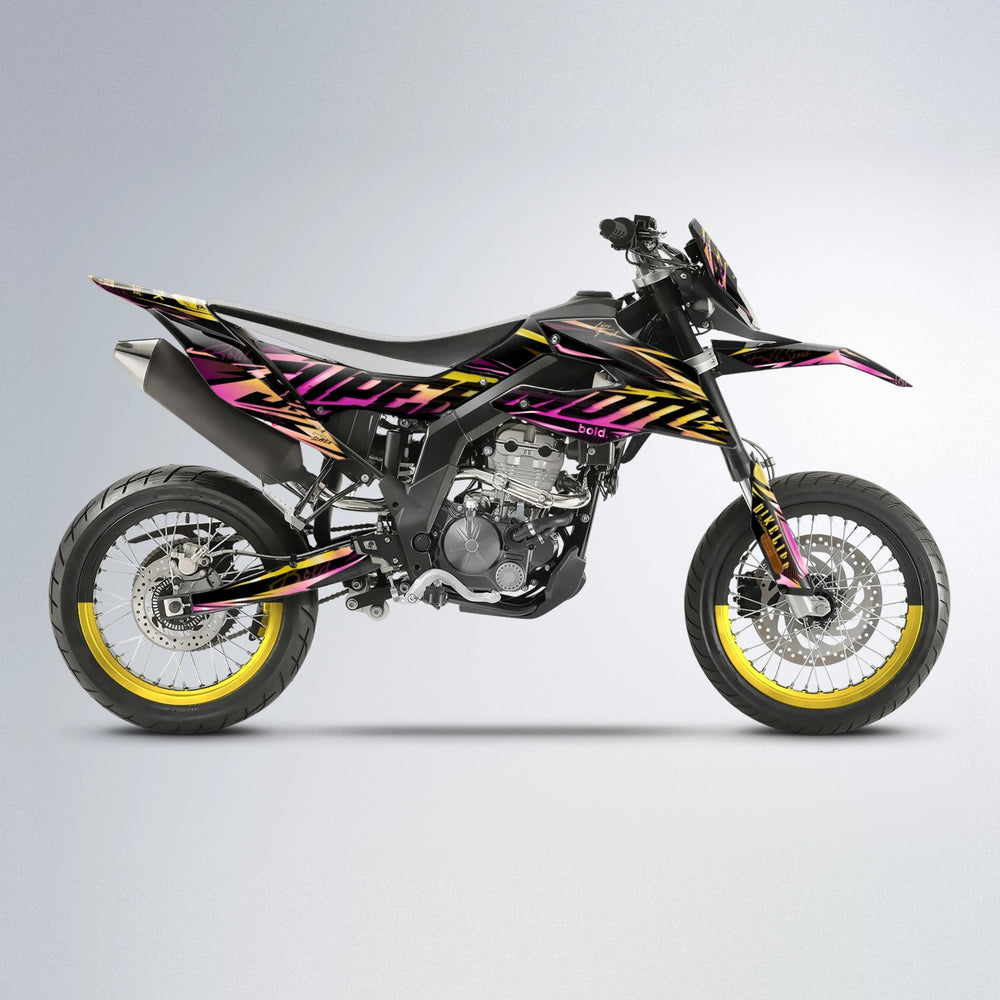 PHANTOM Aprilia SX 125 supermoto graphics kit in Pink & Yellow