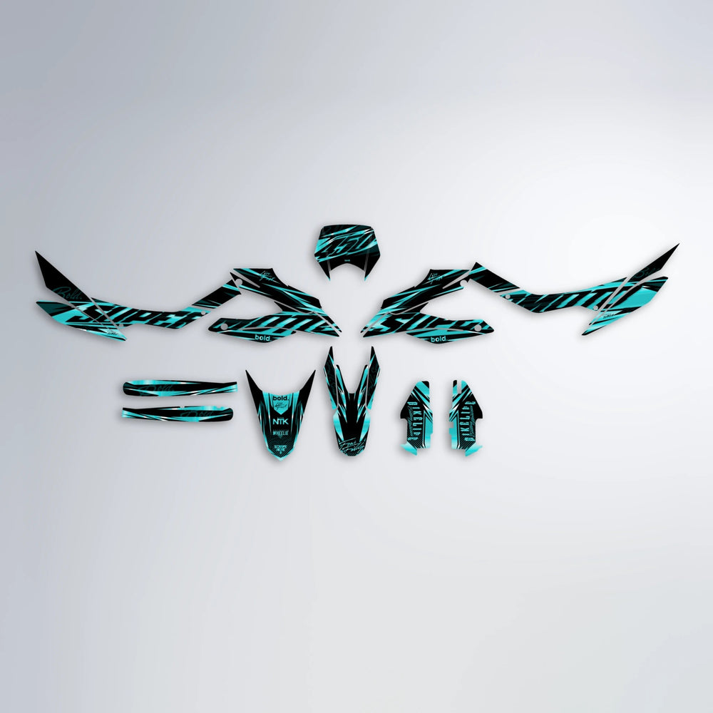 PHANTOM Aprilia SX 125 graphics kit parts layout in Teal