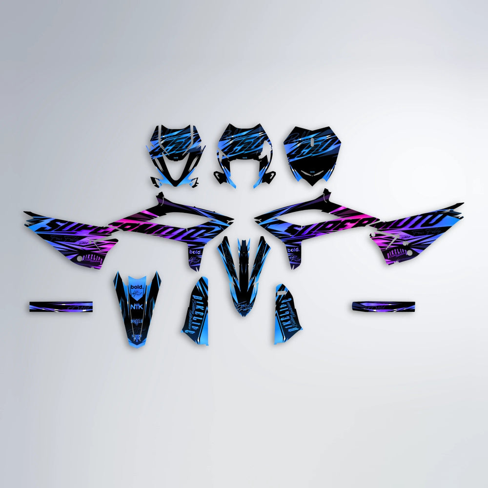 PHANTOM Beta graphics kit parts layout in Blue Purple Fade