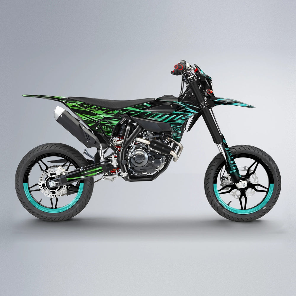 PHANTOM Beta supermoto graphics kit in Cyan & Green