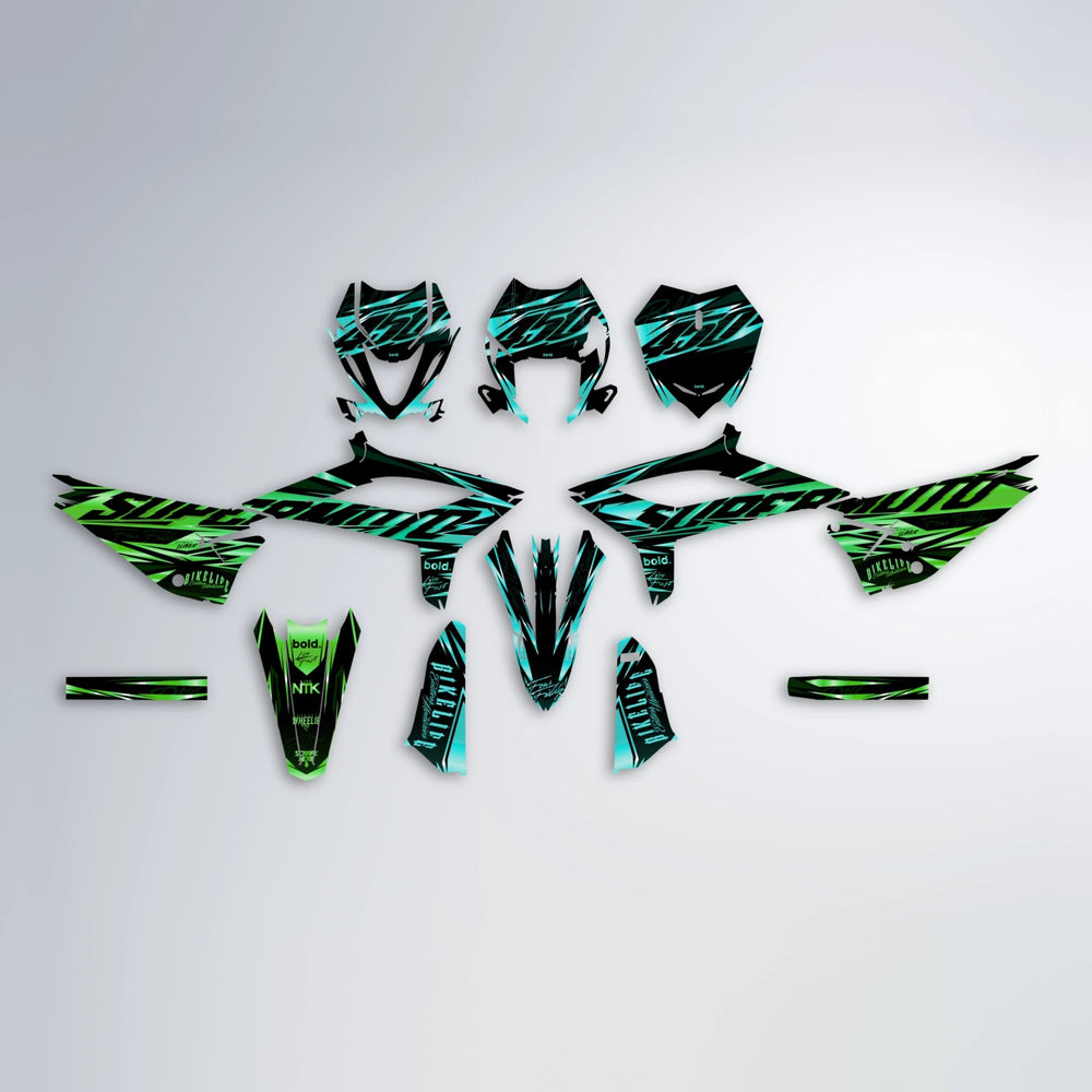PHANTOM Beta graphics kit parts layout in Cyan & Green