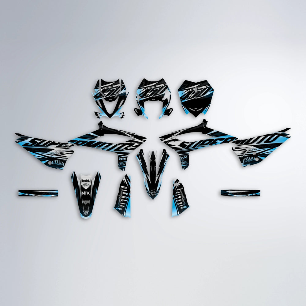 PHANTOM Beta graphics kit parts layout in Light Blue & White