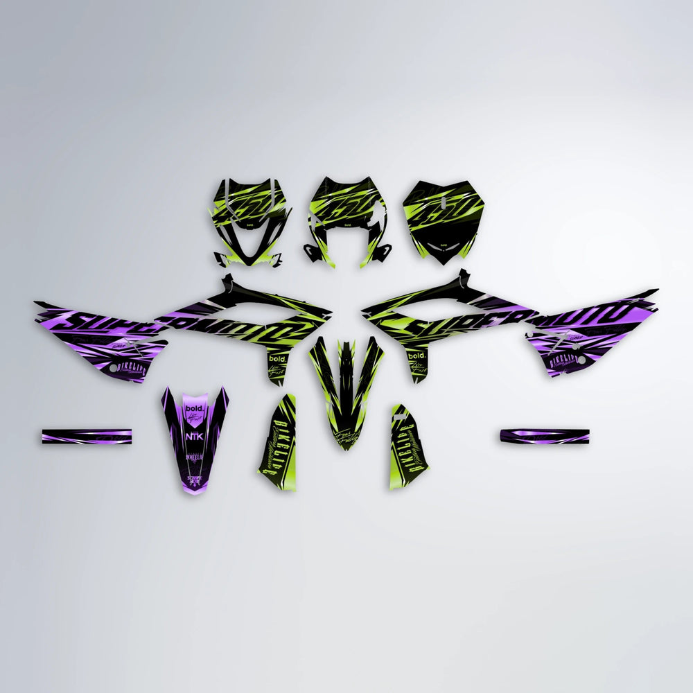 PHANTOM Beta graphics kit parts layout in Purple & Yellow