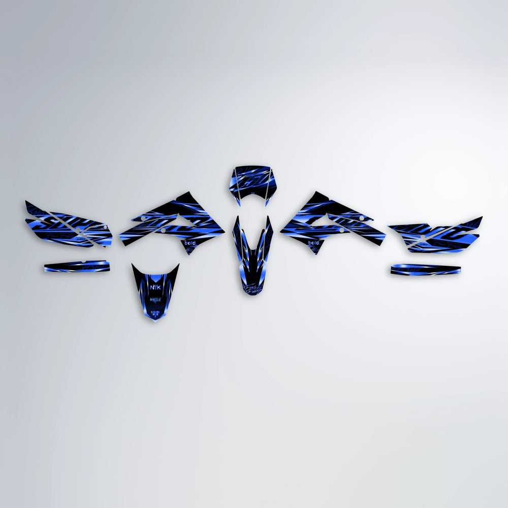 PHANTOM Derbi Senda graphics kit parts layout in Blue