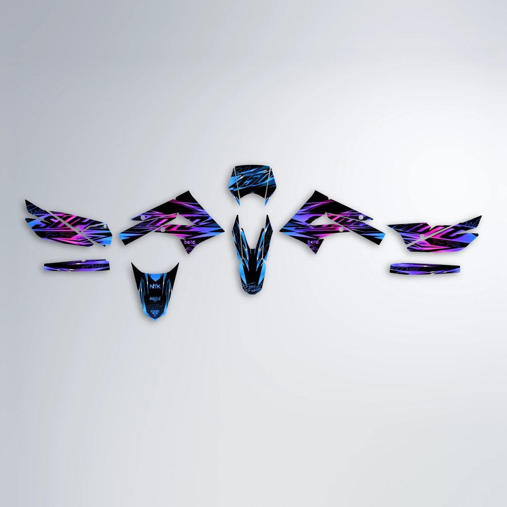 PHANTOM Derbi Senda graphics kit parts layout in Blue Purple Fade