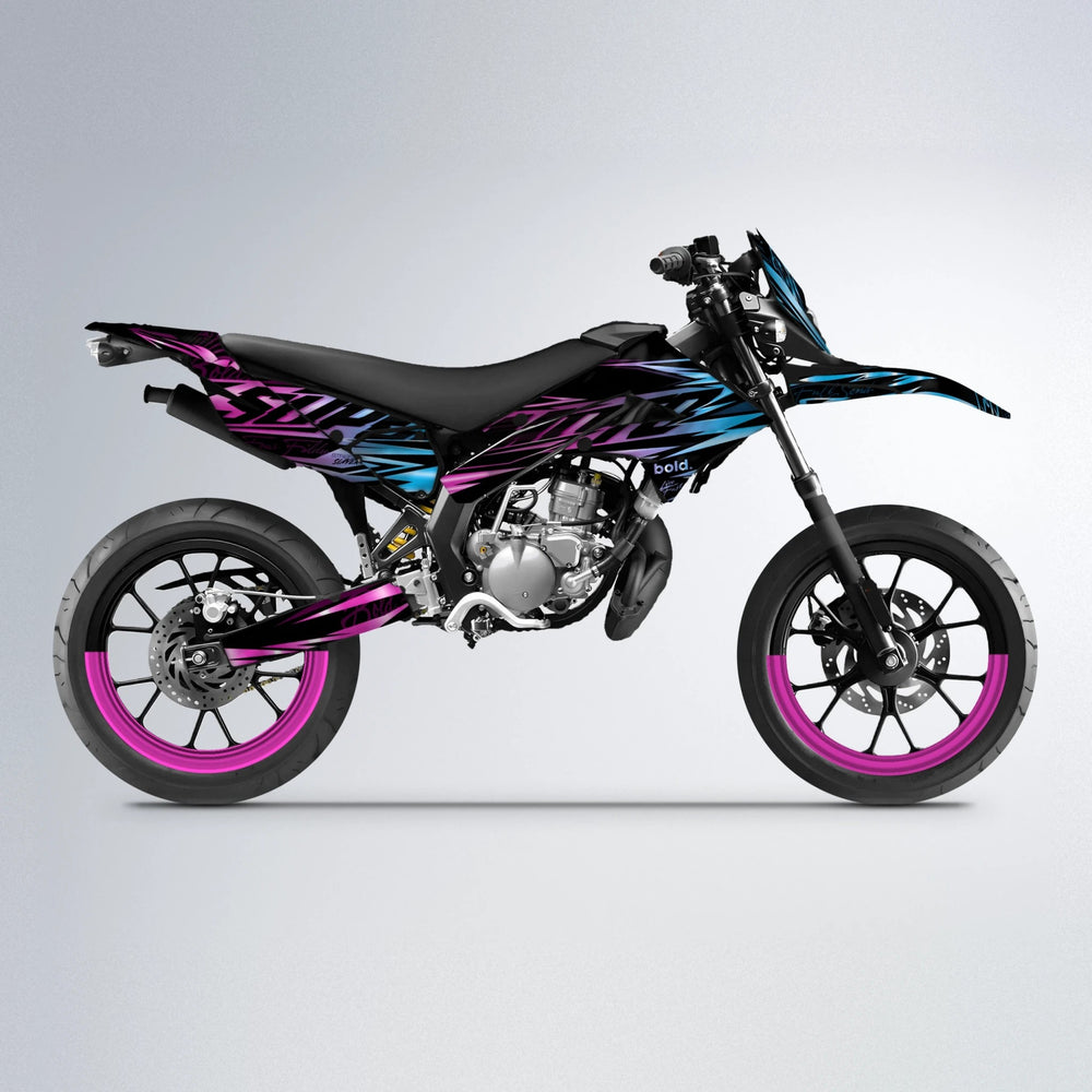 PHANTOM Derbi Senda supermoto graphics kit in Pink & Light Blue