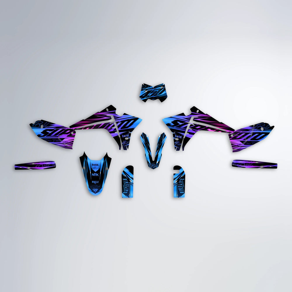 PHANTOM Fantic graphics kit parts layout in Blue Purple Fade