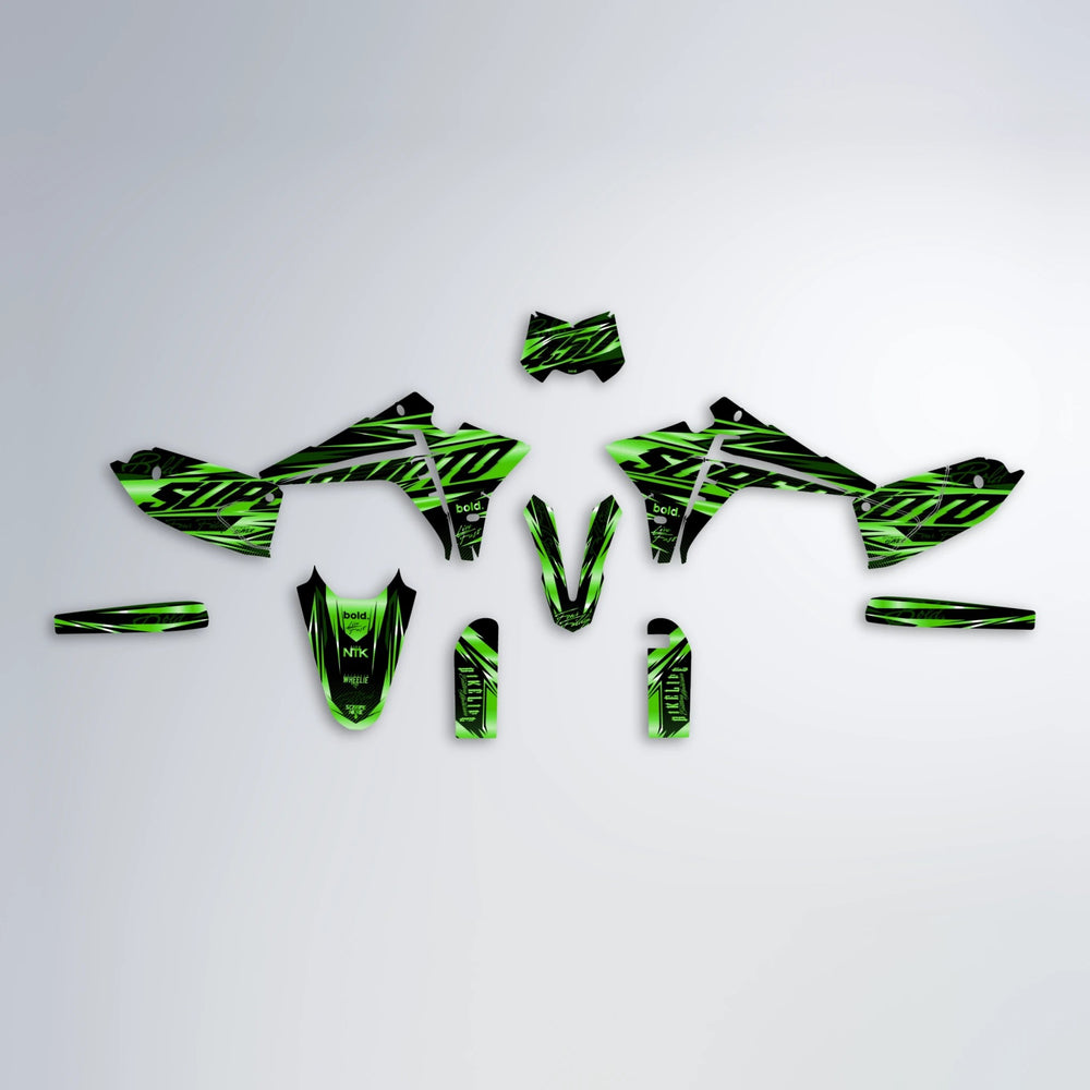 PHANTOM Fantic graphics kit parts layout in Green