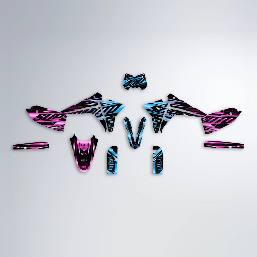 PHANTOM Fantic graphics kit parts layout in Pink & Light Blue